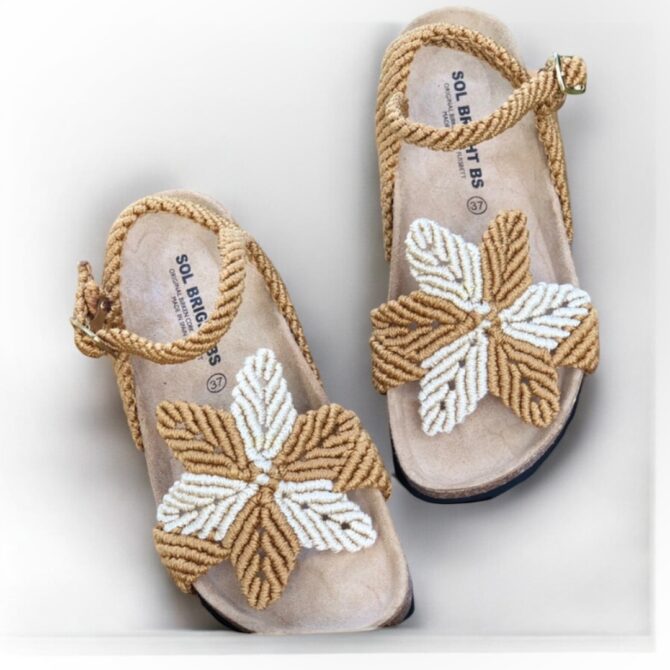 Macrame Flower Sandals (Brown)