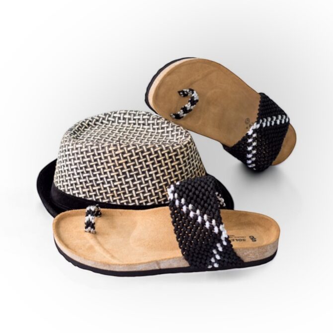 Black & White Macrame Slipper & Hat