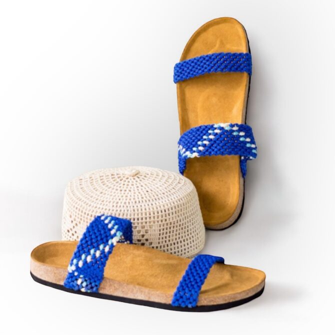 Macrame Blue Slipper & Hat